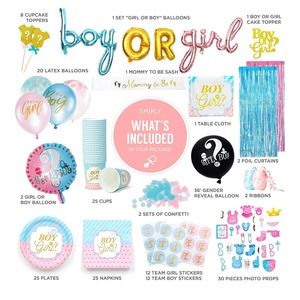 170 Piece Kit Gender Reveal Decorations Set Boy or Girl